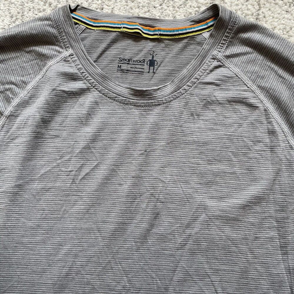 Smartwool Medium Merino Wool Blend Lightweight Gray Stripe Base Layer